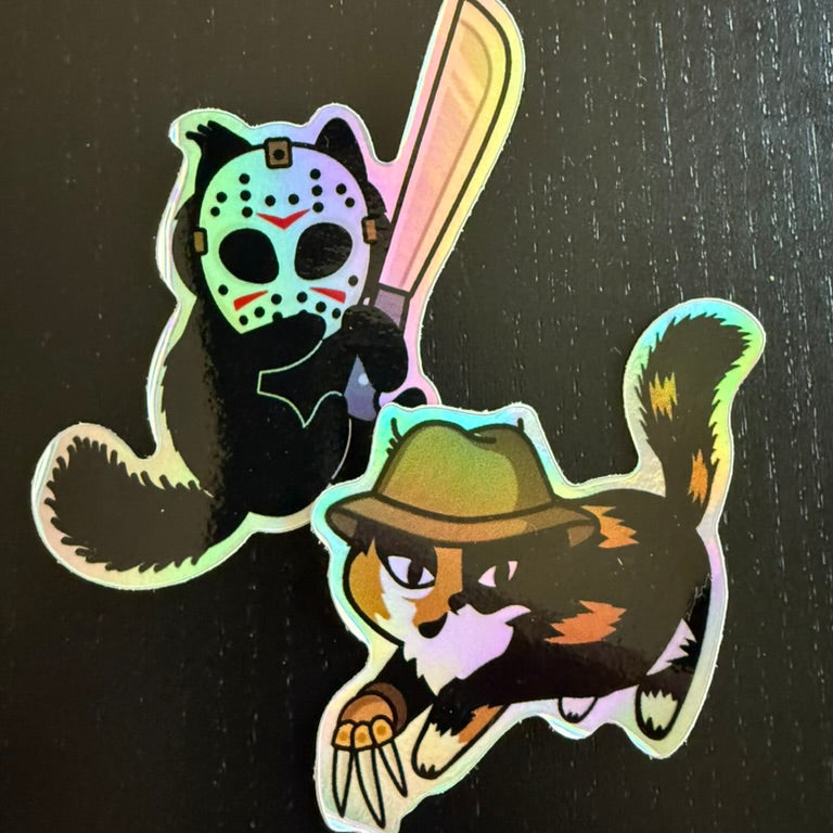 Killer Kitties Buy All Bundle - Freddy & Jason Cats – Halloween Cute Horror Movie Stickers for Spooky Season Fans