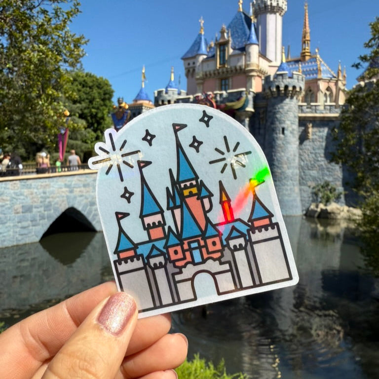 Disney Castle + Fireworks Icon Holographic Stickers | Cute Stickers for Disneyland 70th Anniversary Sleeping Beauty Castle