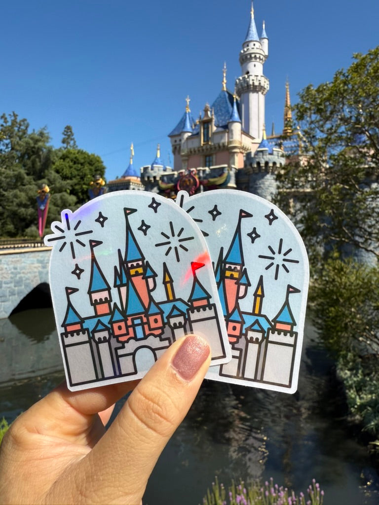 Disney Castle + Fireworks Icon Holographic Stickers | Cute Stickers for Disneyland 70th Anniversary Sleeping Beauty Castle