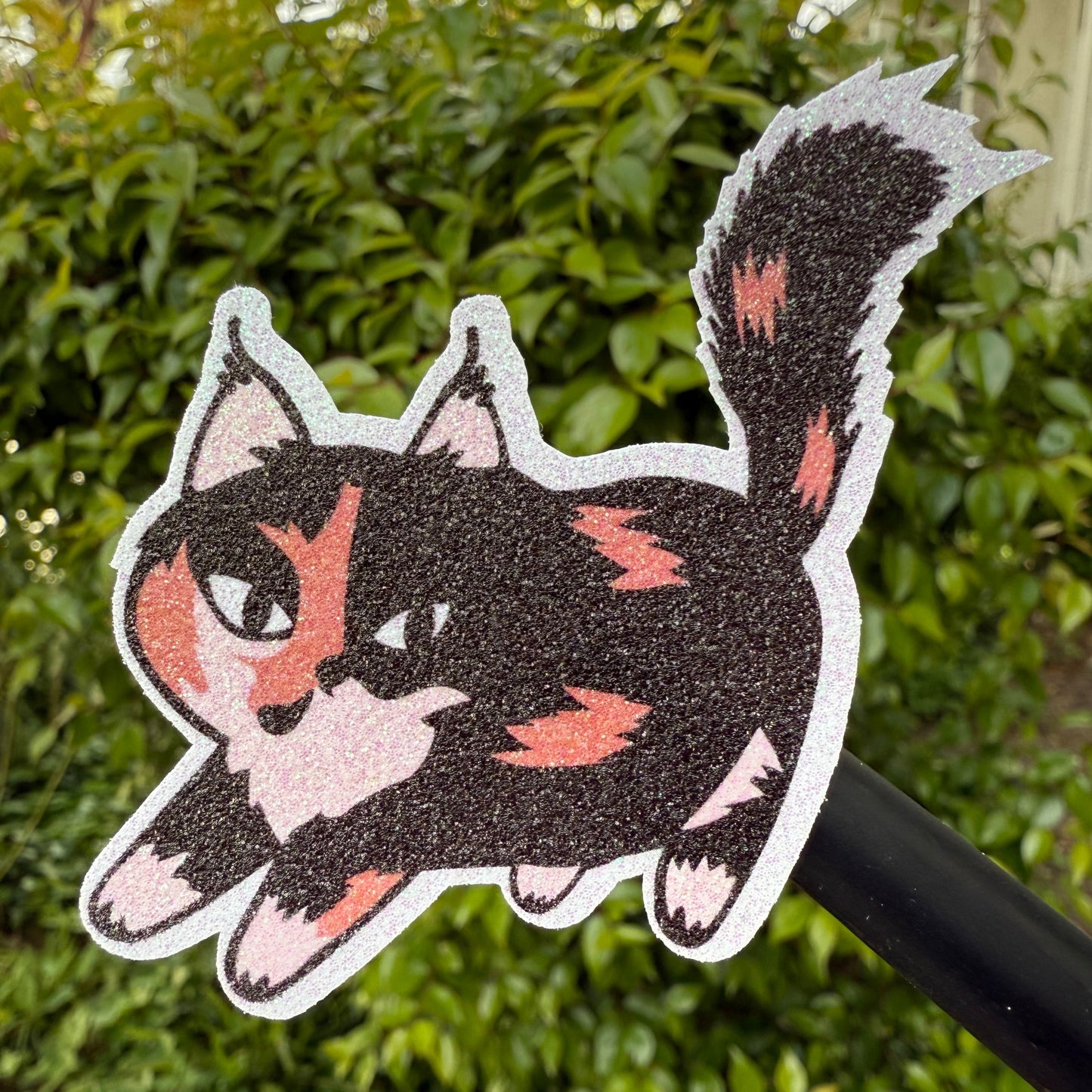 Jupiter + Midnight Sassy Cute Cats Die Cut Glitter Sticker | Calico Cat Black Cat