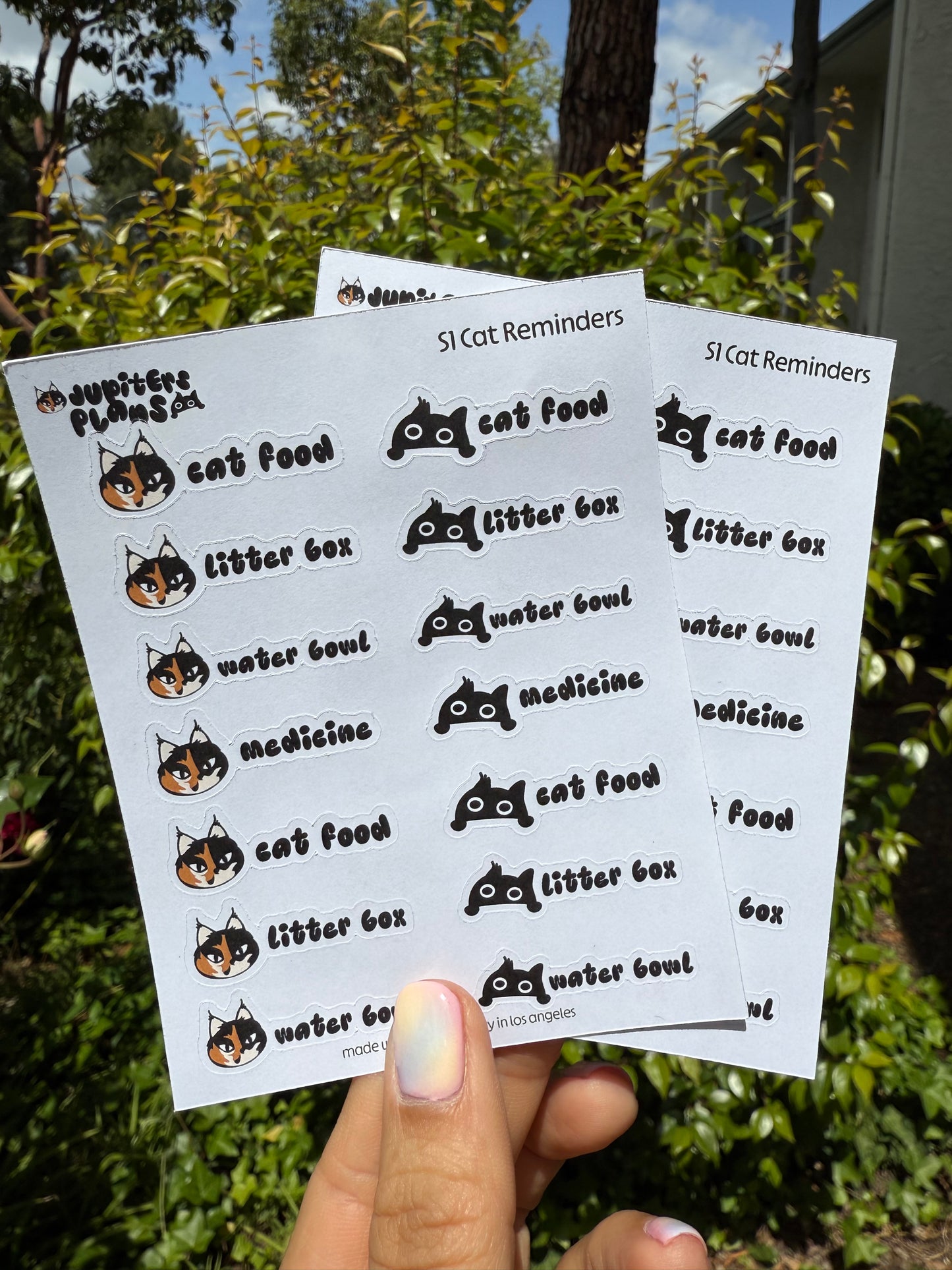 Jupiter + Midnight Cat Reminder Stickers | Cute Sassy Cats Paper Planner Reminder Stickers | Food, Litter Box, Water | Functional Stickers