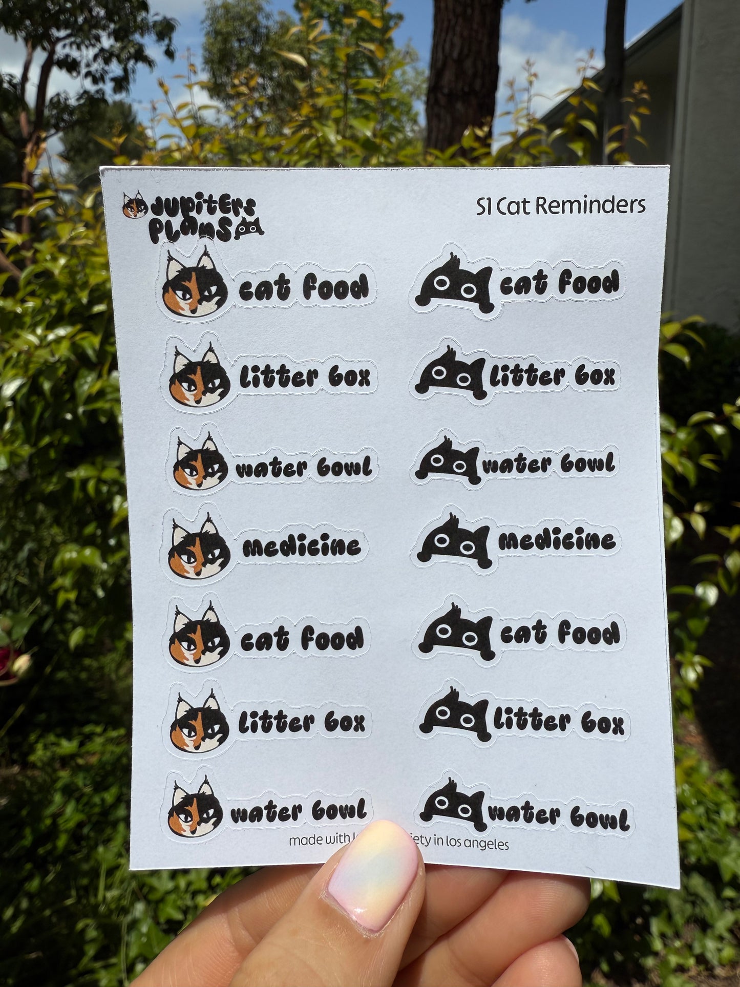 Jupiter + Midnight Cat Reminder Stickers | Cute Sassy Cats Paper Planner Reminder Stickers | Food, Litter Box, Water | Functional Stickers