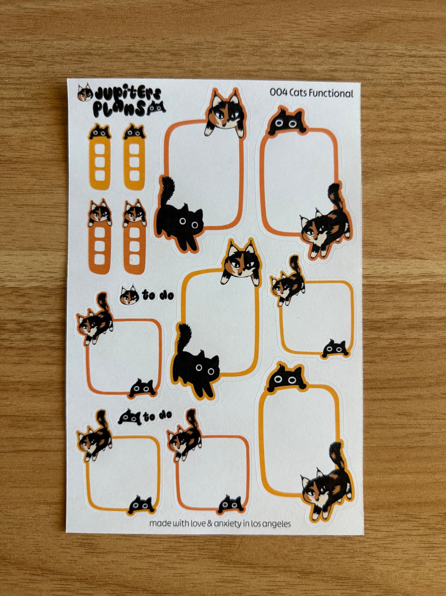 Jupiter + Midnight Cute Cats Functional Boxes Planner Stickers | Planner Box Stickers