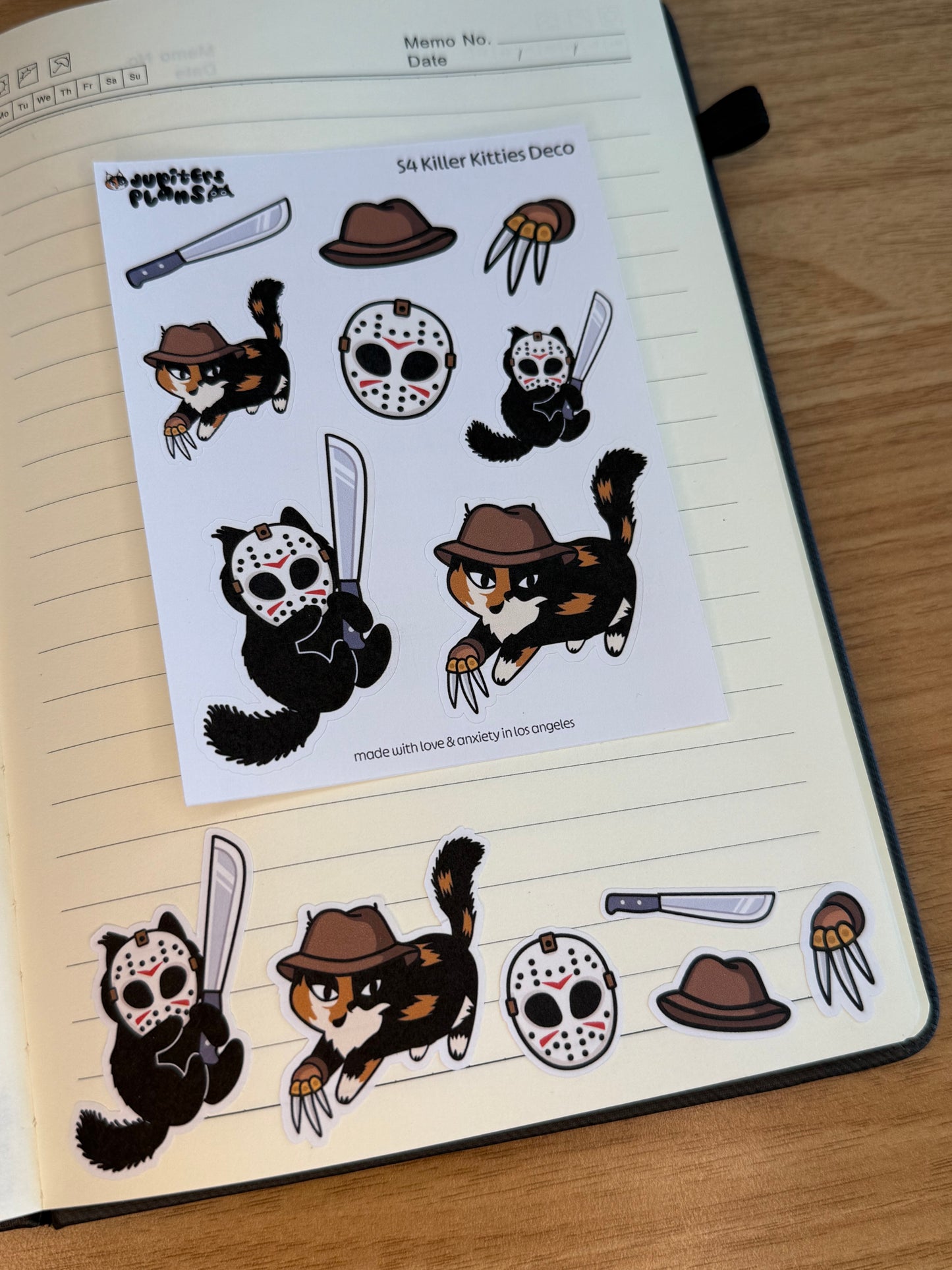 Killer Kitties Decorative Sticker Sheet | Summerween Halloween Cat Stickers for Planners, Journals | Freddy Krueger Jason Voorhees Friday the 13th