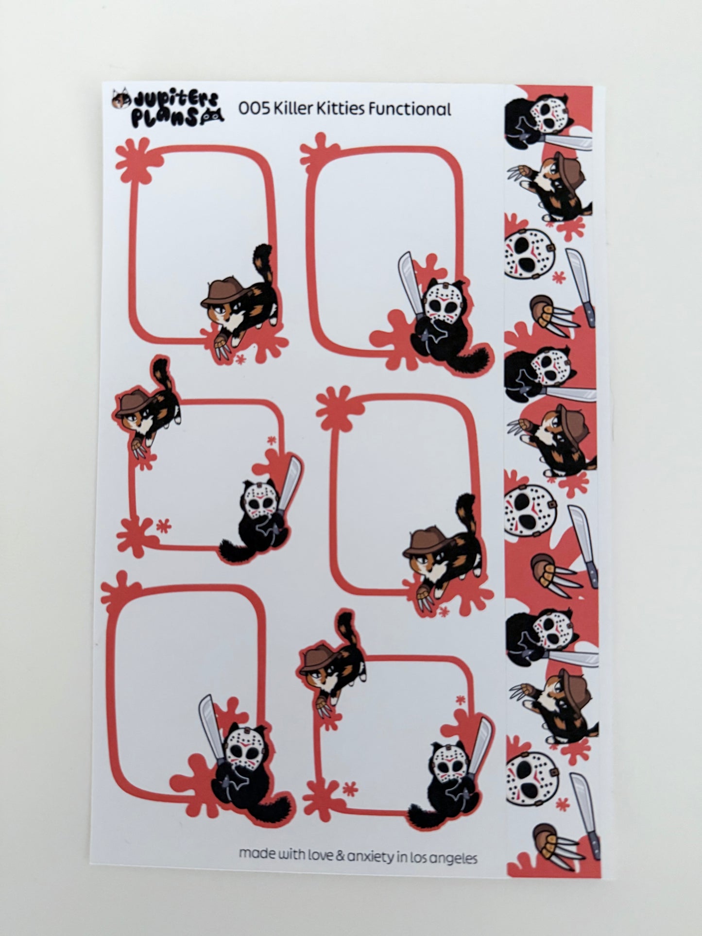 Killer Kitties Freddy Krueger Jason Voorhees Cat Functional Box Stickers for Planners, Journal, Memory Planner | Summerween Halloween