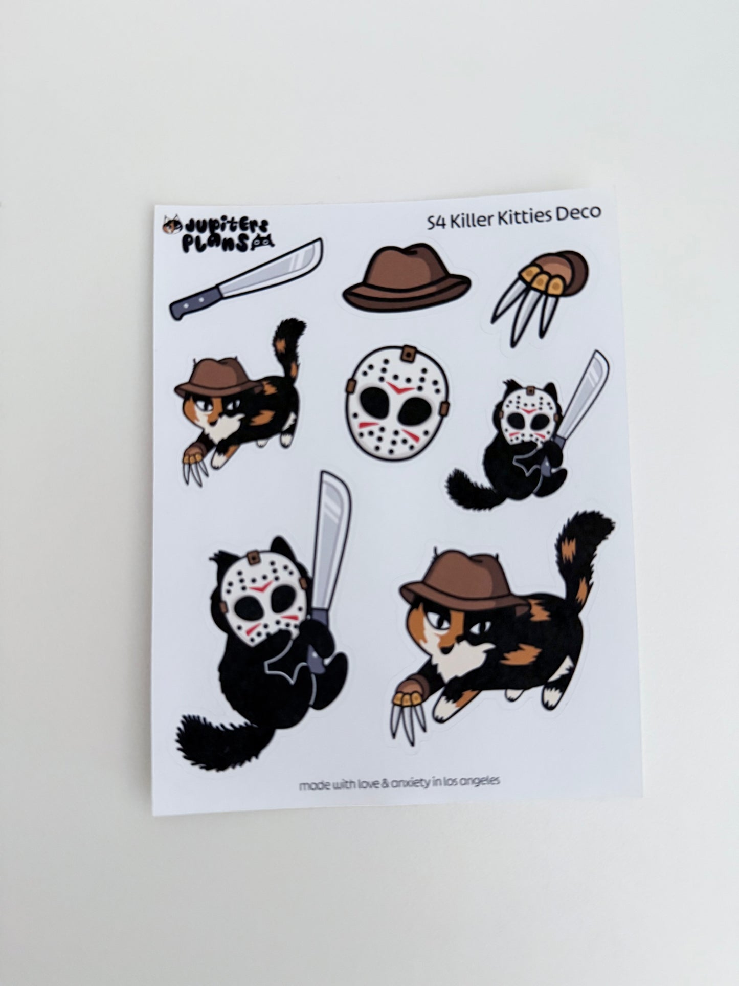 Killer Kitties Decorative Sticker Sheet | Summerween Halloween Cat Stickers for Planners, Journals | Freddy Krueger Jason Voorhees Friday the 13th