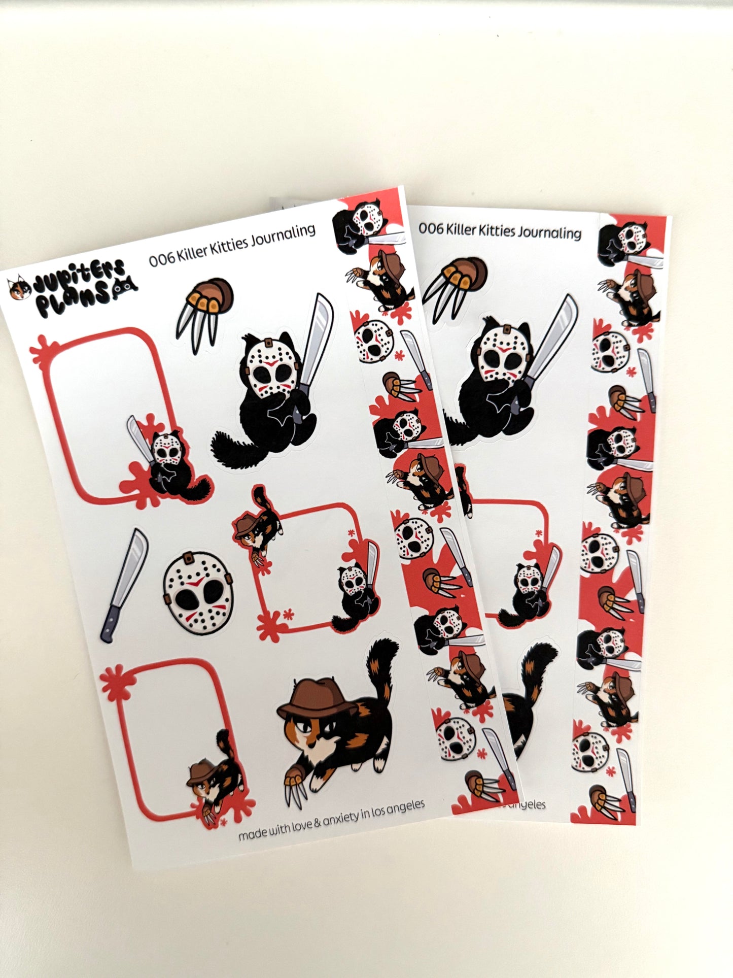 Killer Kitties Journaling Kit | Summerween Halloween Cat Stickers for Planners, Journals | Freddy Krueger Jason Voorhees Friday the 13th