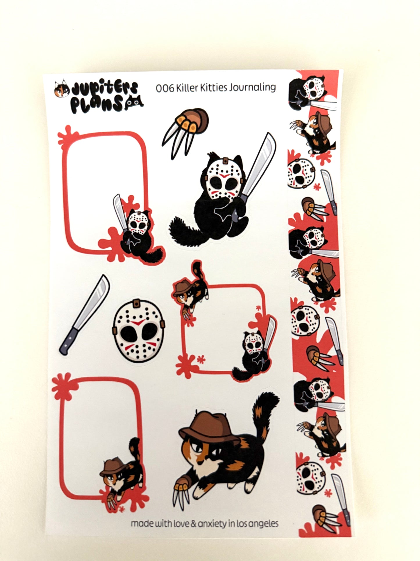 Killer Kitties Journaling Kit | Summerween Halloween Cat Stickers for Planners, Journals | Freddy Krueger Jason Voorhees Friday the 13th