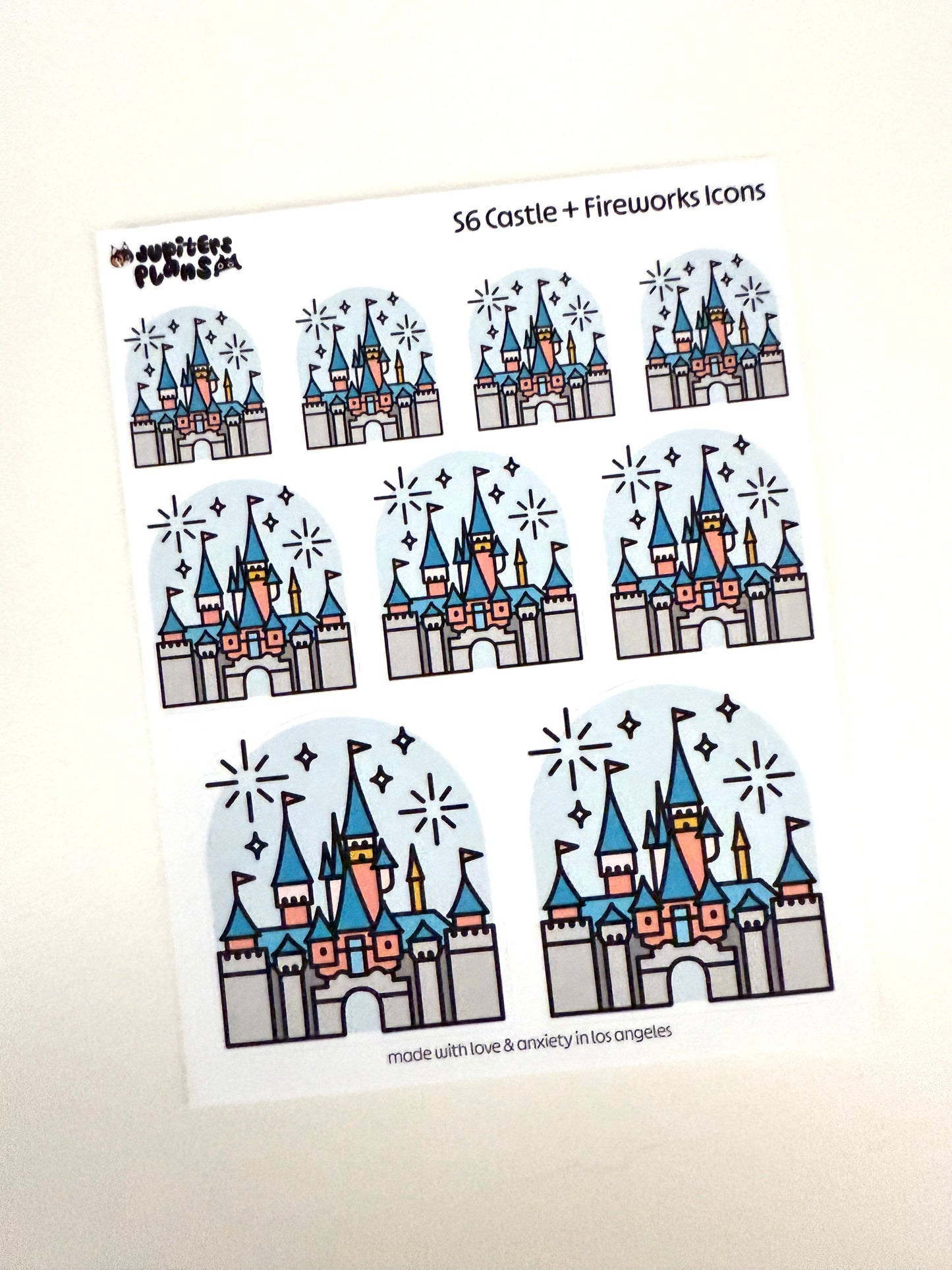 Disney Castle + Fireworks Icon Stickers for Planners, Scrapbooks | Cute Stickers for Disneyland 70th Anniversary Sleeping Beauty Castle
