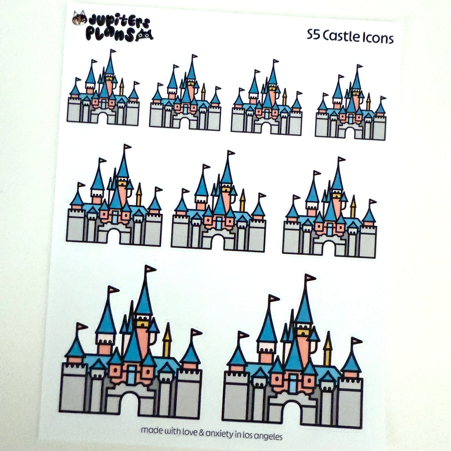 Disney Castle Sticker Sheets | Cute Doodle Icon Planner Stickers for Disneyland 70th Anniversary, Sleeping Beauty Castle Journal, Scrapbook