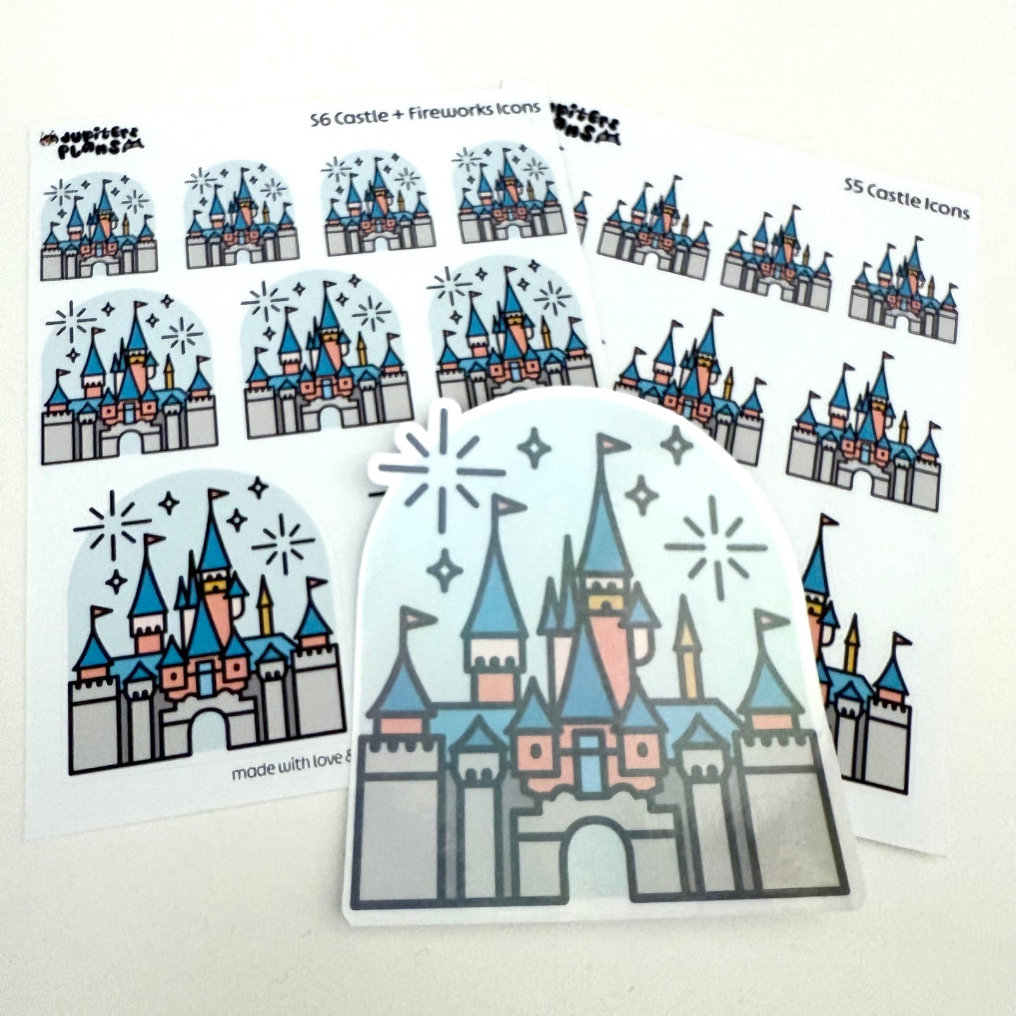 Disney Castle Sticker Sheets | Cute Doodle Icon Planner Stickers for Disneyland 70th Anniversary, Sleeping Beauty Castle Journal, Scrapbook