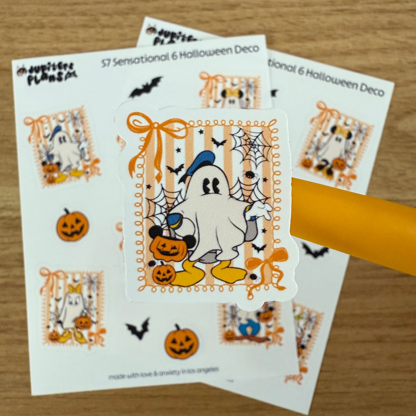 Mouse and Friends Ghost Halloween Deco Stickers | Sensational 6 Stickers for Planners, Journals. Scrapbooks | Coquette Stamps Bows