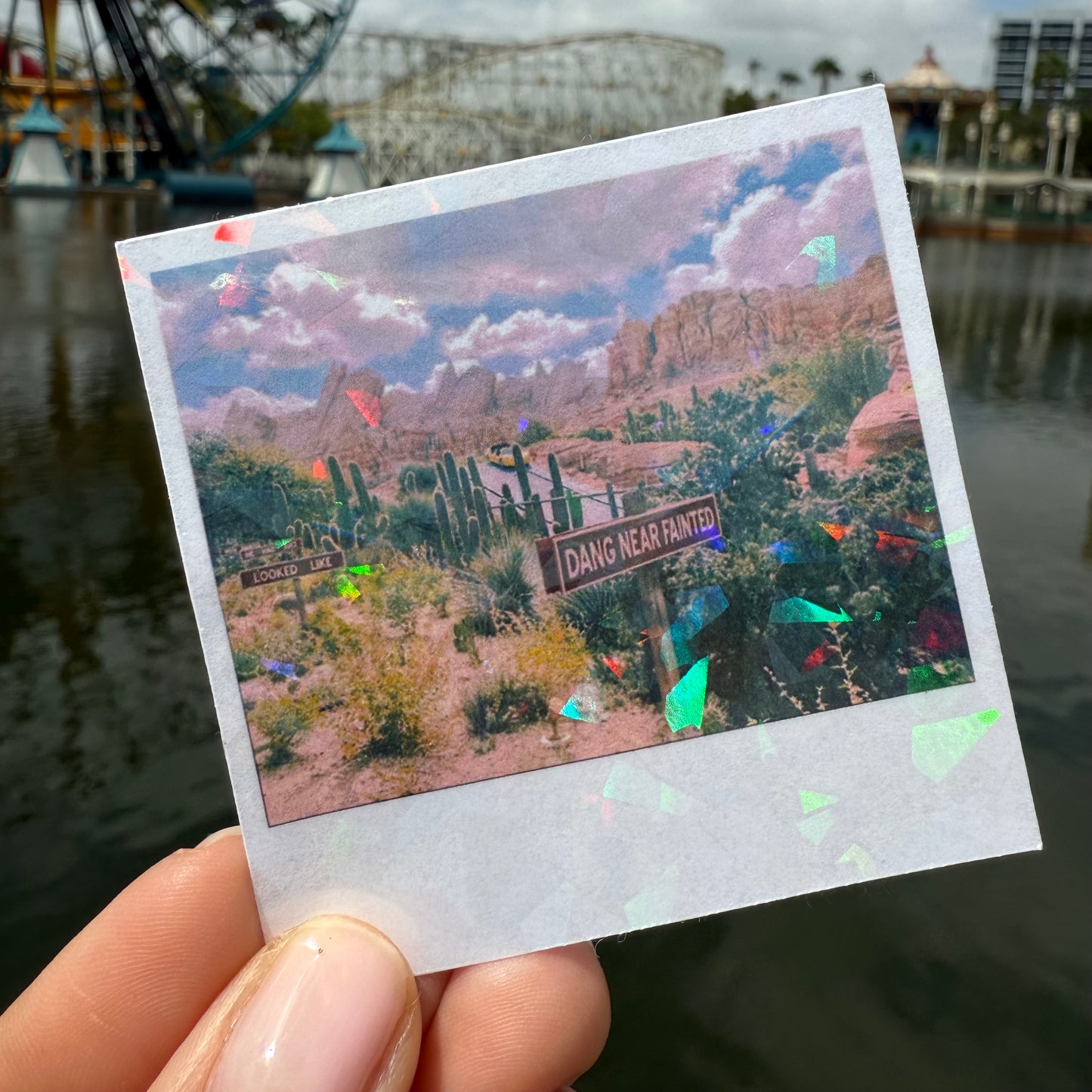 DCA Squares Glitter Die Cuts | Disney California Adventure Sparkly Polaroid Stickers for Planner, Scrapbook, Laptop