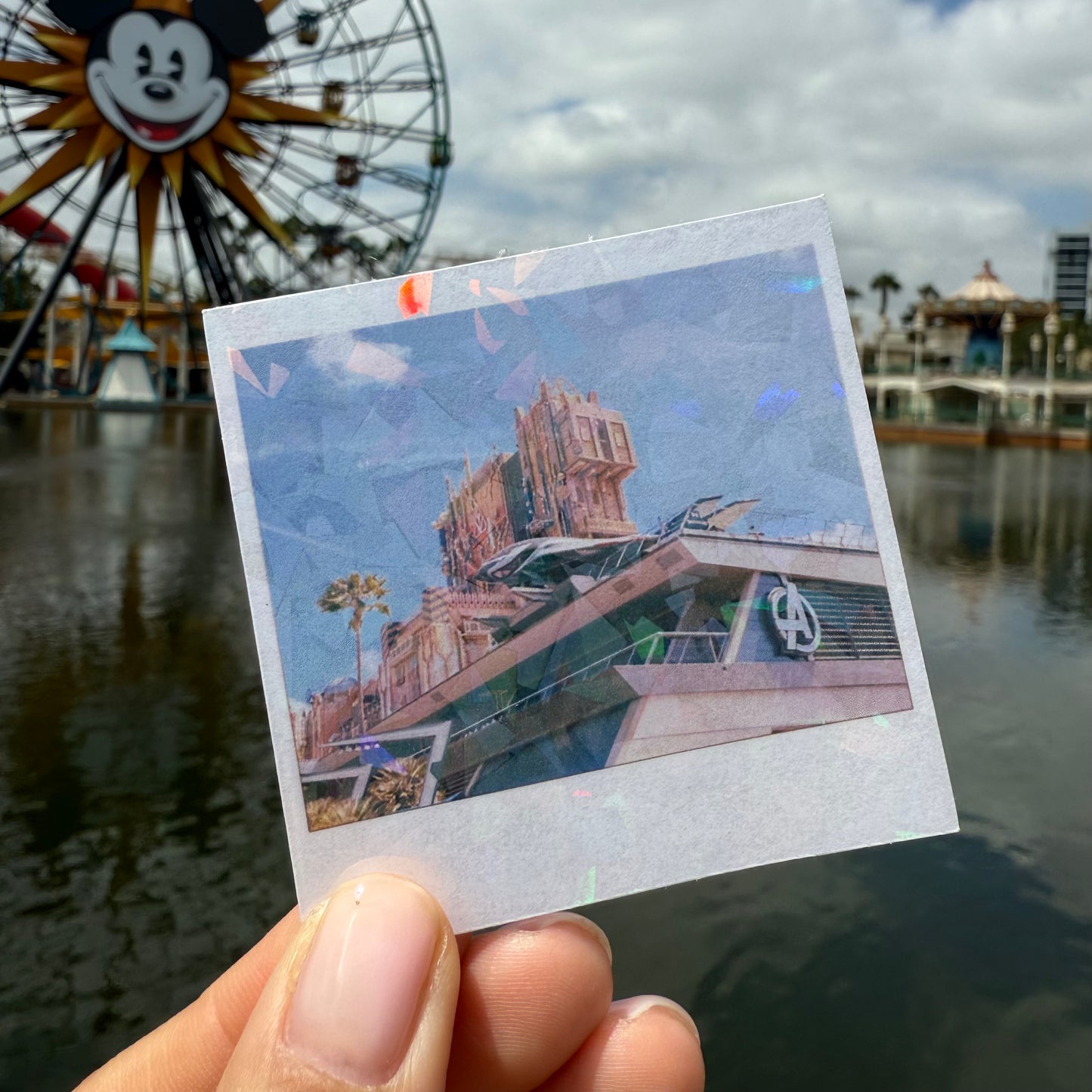 DCA Squares Glitter Die Cuts | Disney California Adventure Sparkly Polaroid Stickers for Planner, Scrapbook, Laptop