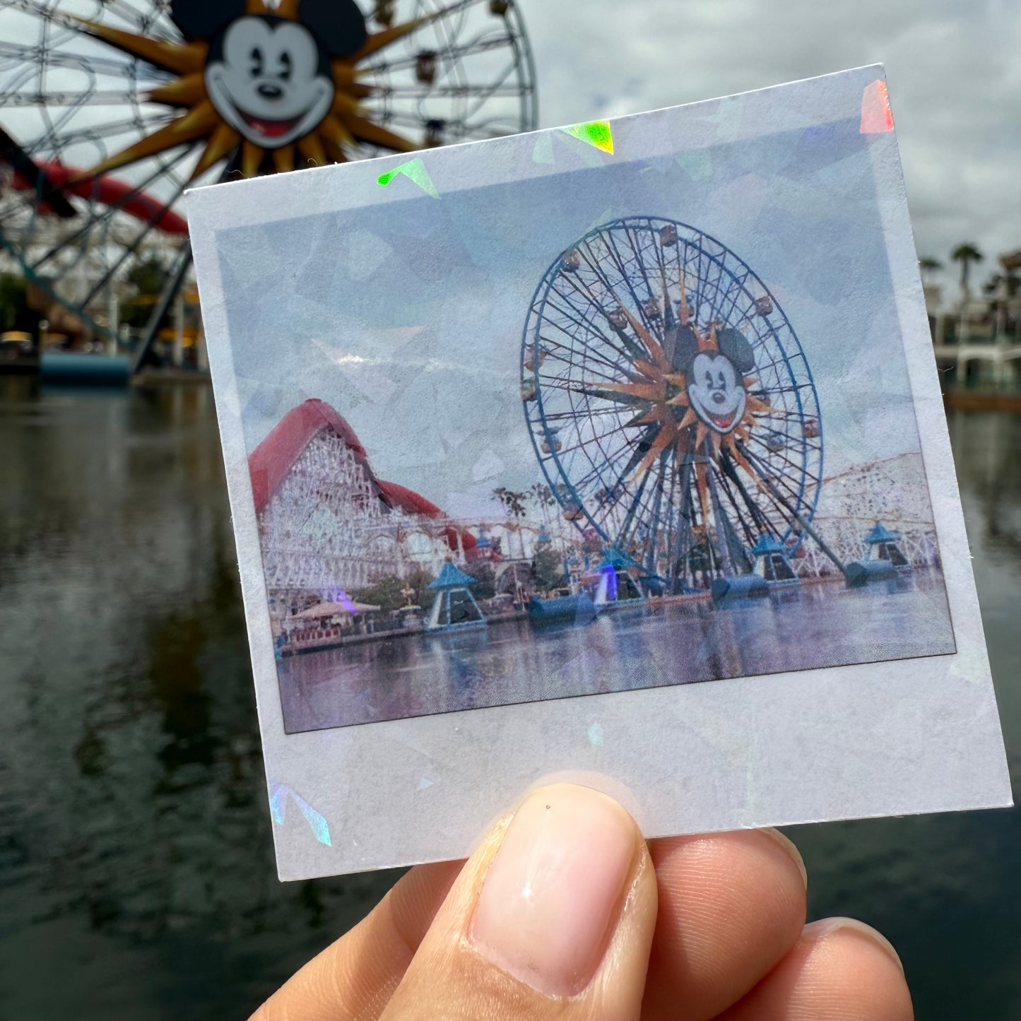 DCA Squares Glitter Die Cuts | Disney California Adventure Sparkly Polaroid Stickers for Planner, Scrapbook, Laptop