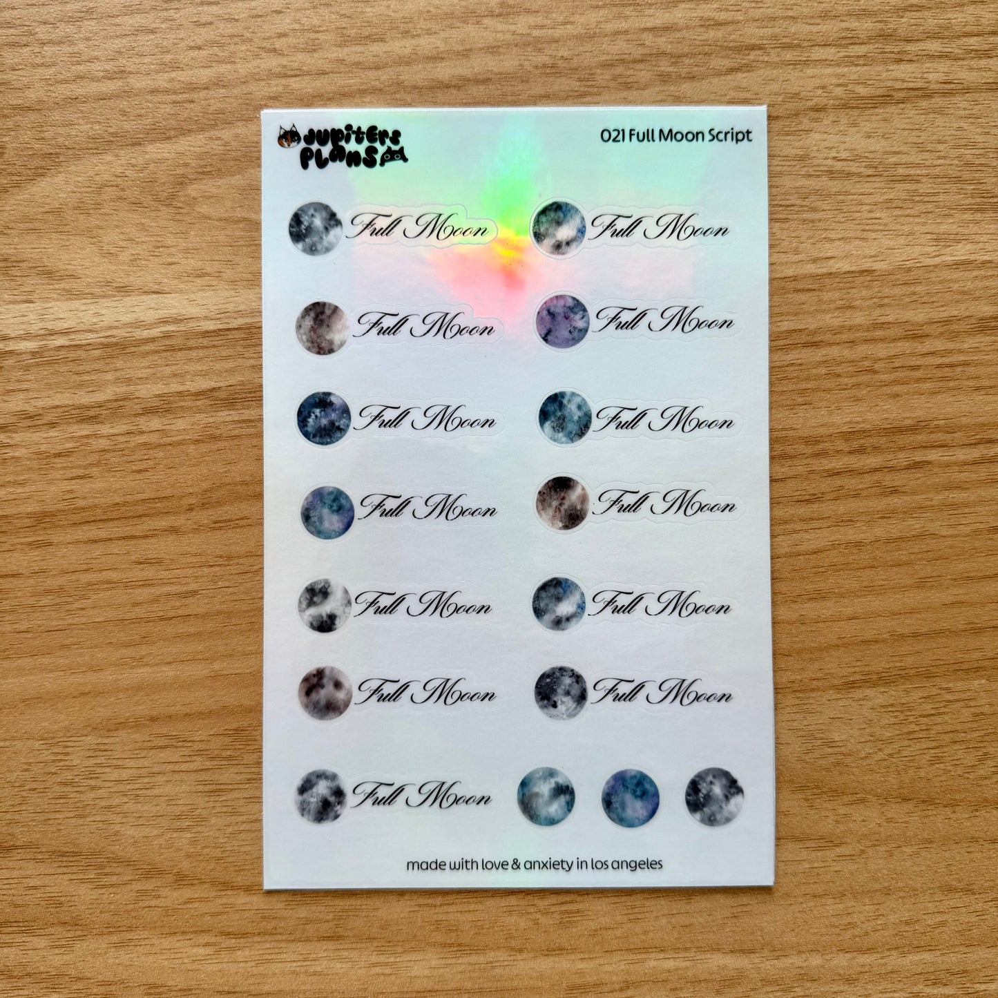 Watercolor Full Moon Tracker Script Iridescent Stickers for Planners