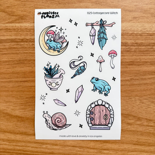 Cottagecore Witch Spring Decorative Sticker Sheet | Planner Stickers