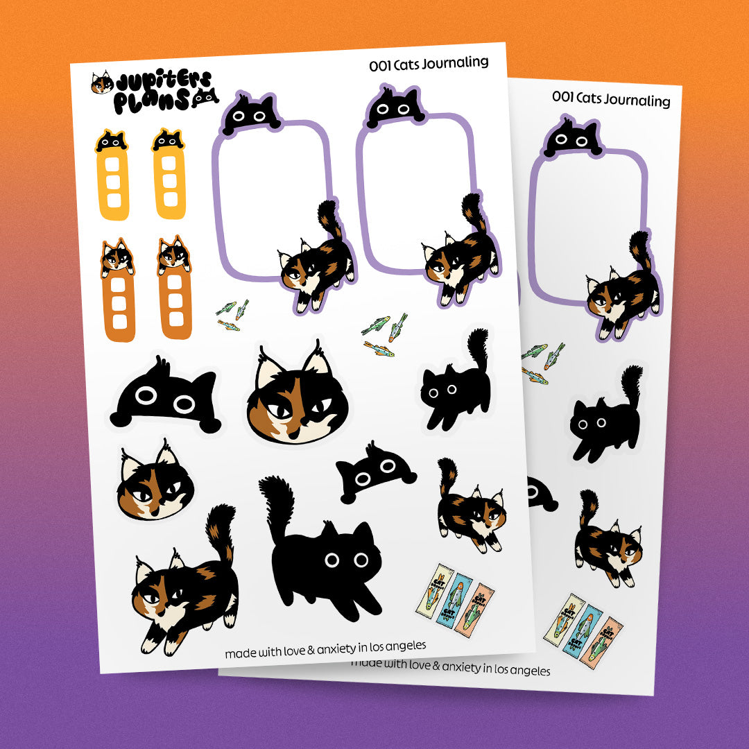 Jupiter + Midnight Cute Sassy Cats Journaling Sticker Sheet