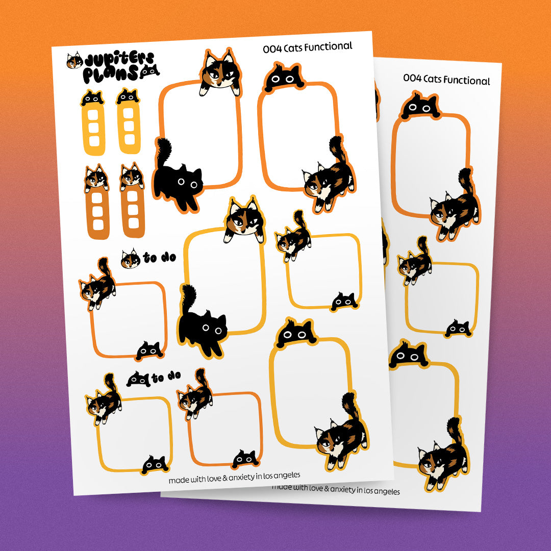 Jupiter + Midnight Cute Cats Functional Boxes Planner Stickers | Planner Box Stickers