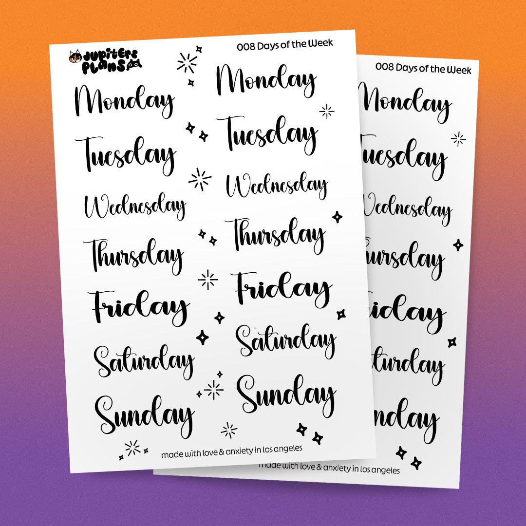 Days of the Week Sticker Sheet | Date Cover Stickers | Cute Disney Inspired Font