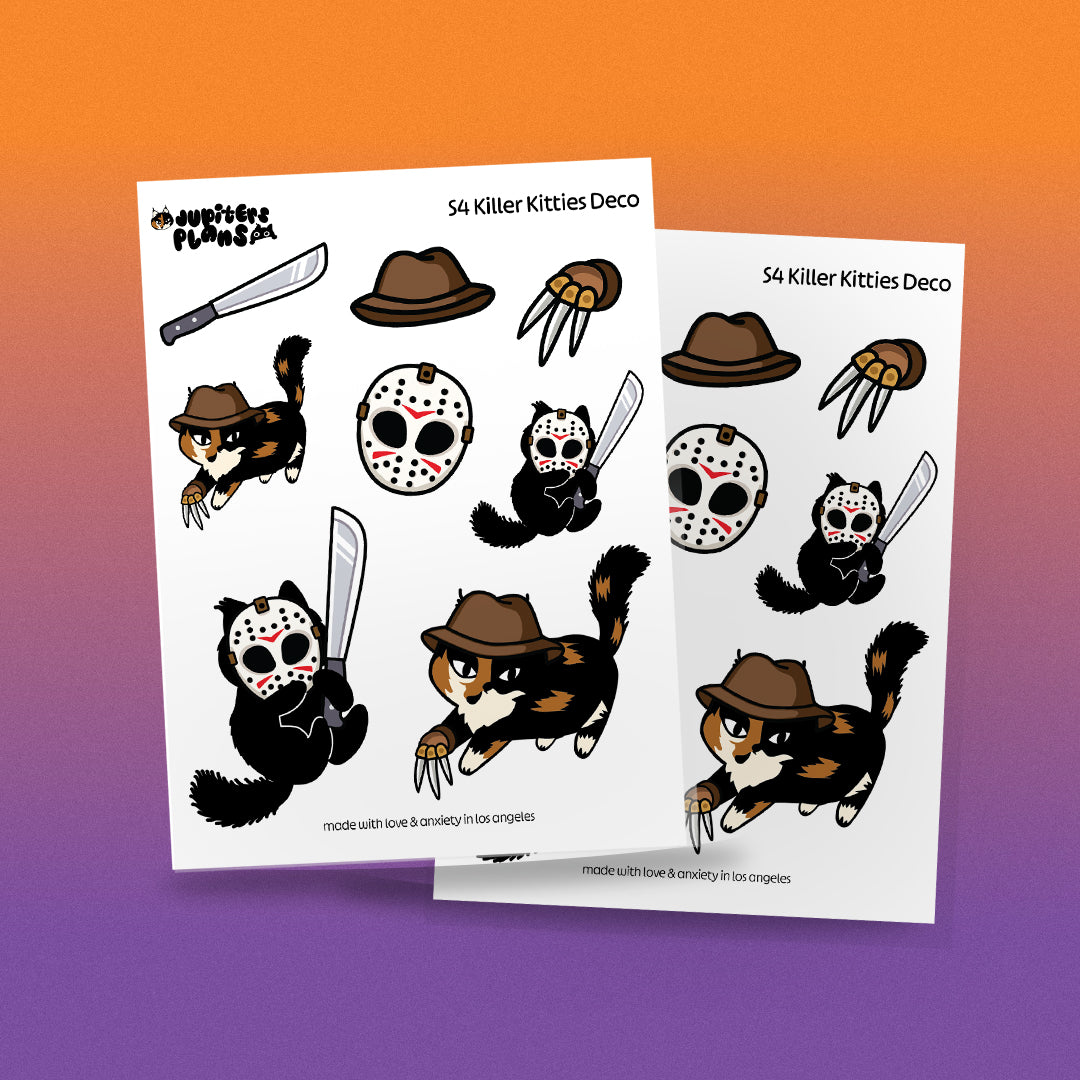 Killer Kitties Buy All Bundle - Freddy & Jason Cats – Halloween Cute Horror Movie Stickers for Spooky Season Fans