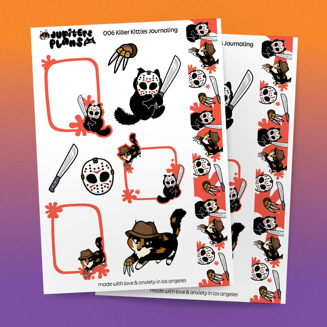 Killer Kitties Buy All Bundle - Freddy & Jason Cats – Halloween Cute Horror Movie Stickers for Spooky Season Fans