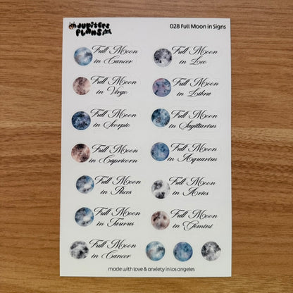Full Moon in Zodiac Signs Tracker Stickers | Functional Planner Stickers