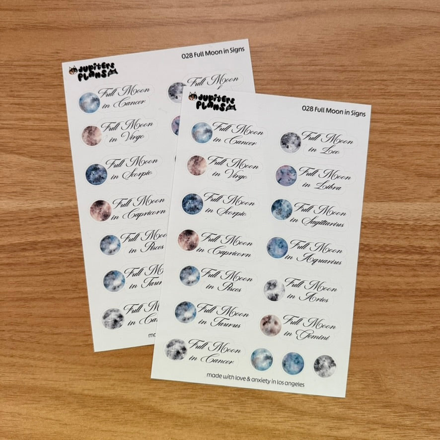 Full Moon in Zodiac Signs Tracker Stickers | Functional Planner Stickers