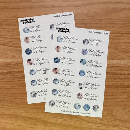 Full Moon in Zodiac Signs Tracker Stickers | Functional Planner Stickers