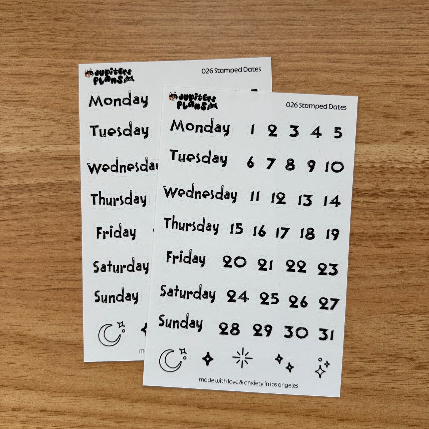 Stamped Days of the Week and Date Covers | Stamp Inspired Font | For Planners, Junk Journals, Bullet Journals, Scrapbooks