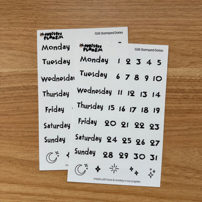 Stamped Days of the Week and Date Covers | Stamp Inspired Font | For Planners, Junk Journals, Bullet Journals, Scrapbooks