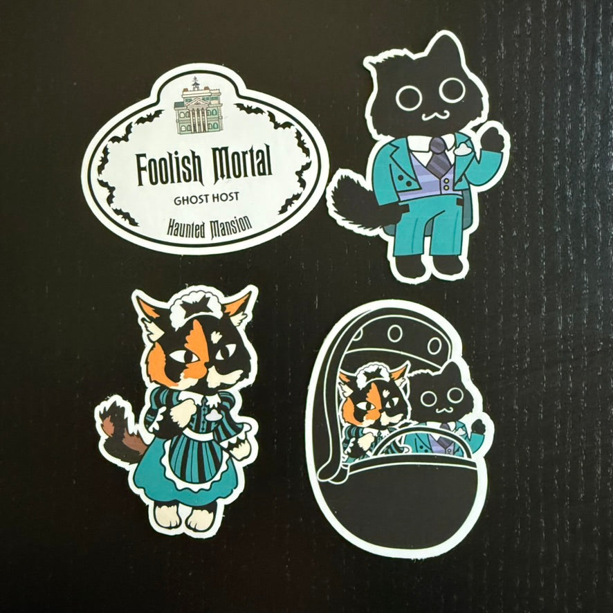 Jupiter + Midnight Ghost Host Haunted Mansion Cats Die Cut Sticker Bundle (Set of 4)