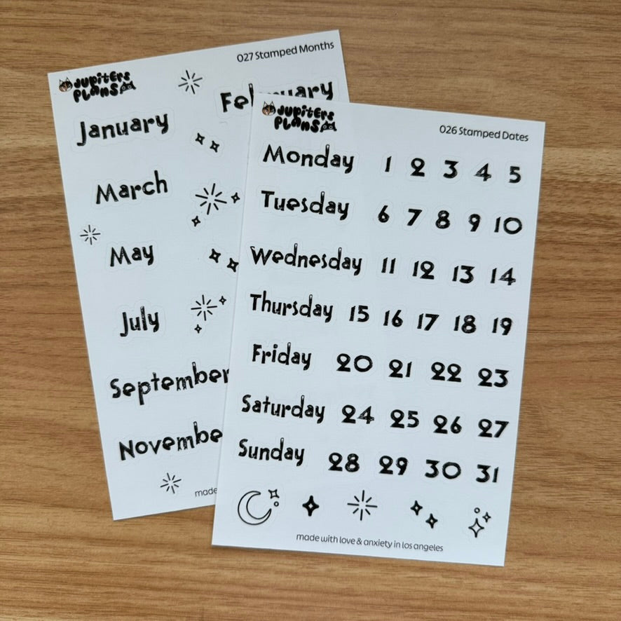 Months Date Cover Stickers | Cute Stamp Inspired Font