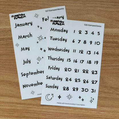 Months Date Cover Stickers | Cute Stamp Inspired Font