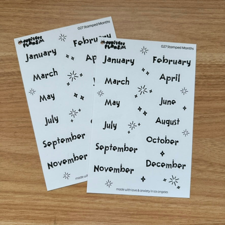 Months Date Cover Stickers | Cute Stamp Inspired Font