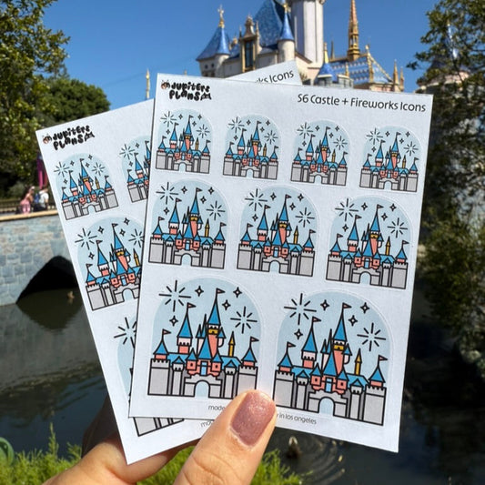 Disney Castle + Fireworks Icon Stickers for Planners, Scrapbooks | Cute Stickers for Disneyland 70th Anniversary Sleeping Beauty Castle