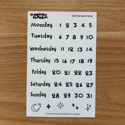 Stamped Days of the Week and Date Covers | Stamp Inspired Font | For Planners, Junk Journals, Bullet Journals, Scrapbooks