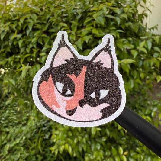 Jupiter + Midnight Sassy Cute Cats Die Cut Glitter Sticker | Calico Cat Black Cat