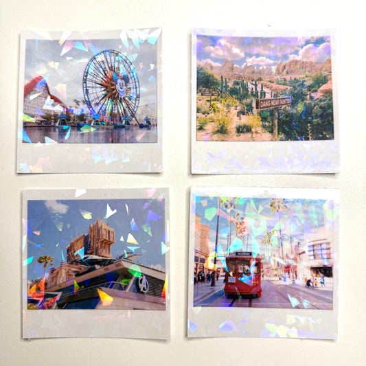 DCA Squares Glitter Die Cuts | Disney California Adventure Sparkly Polaroid Stickers for Planner, Scrapbook, Laptop
