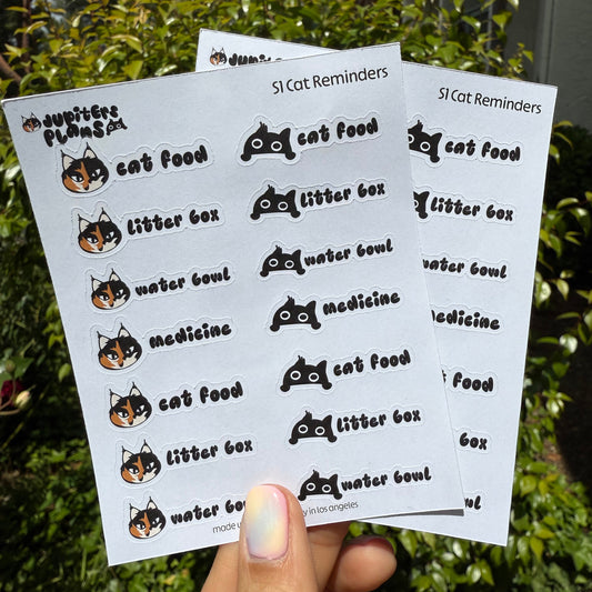 Jupiter + Midnight Cat Chore Reminder Stickers | Cute Sassy Cats Paper Planner Reminder Stickers | Food, Litter Box, Water | Functional Stickers