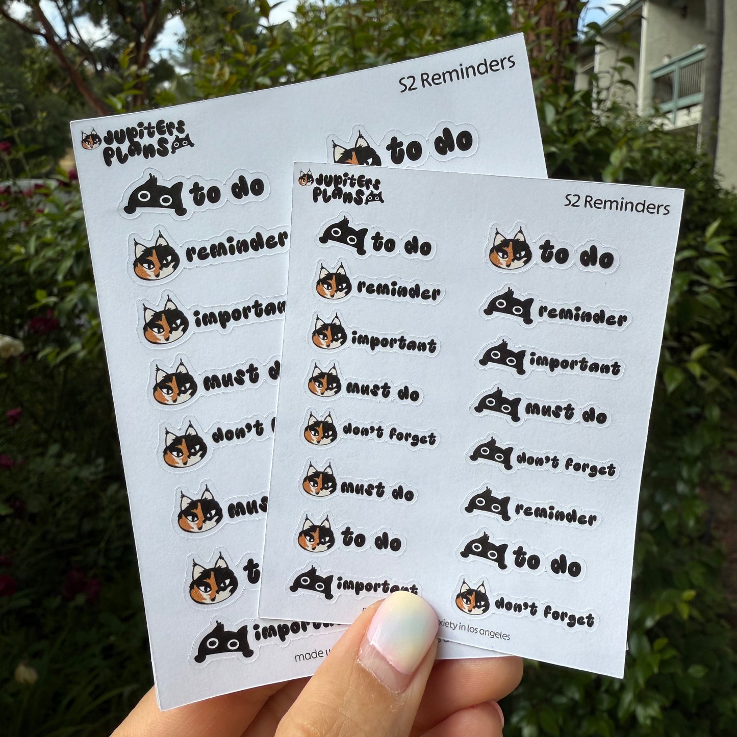 Reminder Stickers for Planners | To Do, Important, Don't Forget | Jupiter + Midnight Cute Quirky Sassy Cat Planner Stickers in 2 Sizes