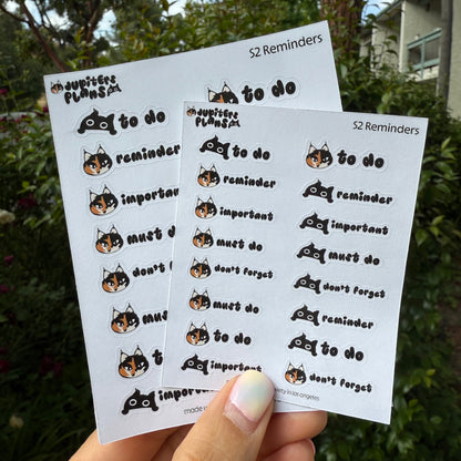 Reminder Stickers for Planners | To Do, Important, Don't Forget | Jupiter + Midnight Cute Quirky Sassy Cat Planner Stickers in 2 Sizes