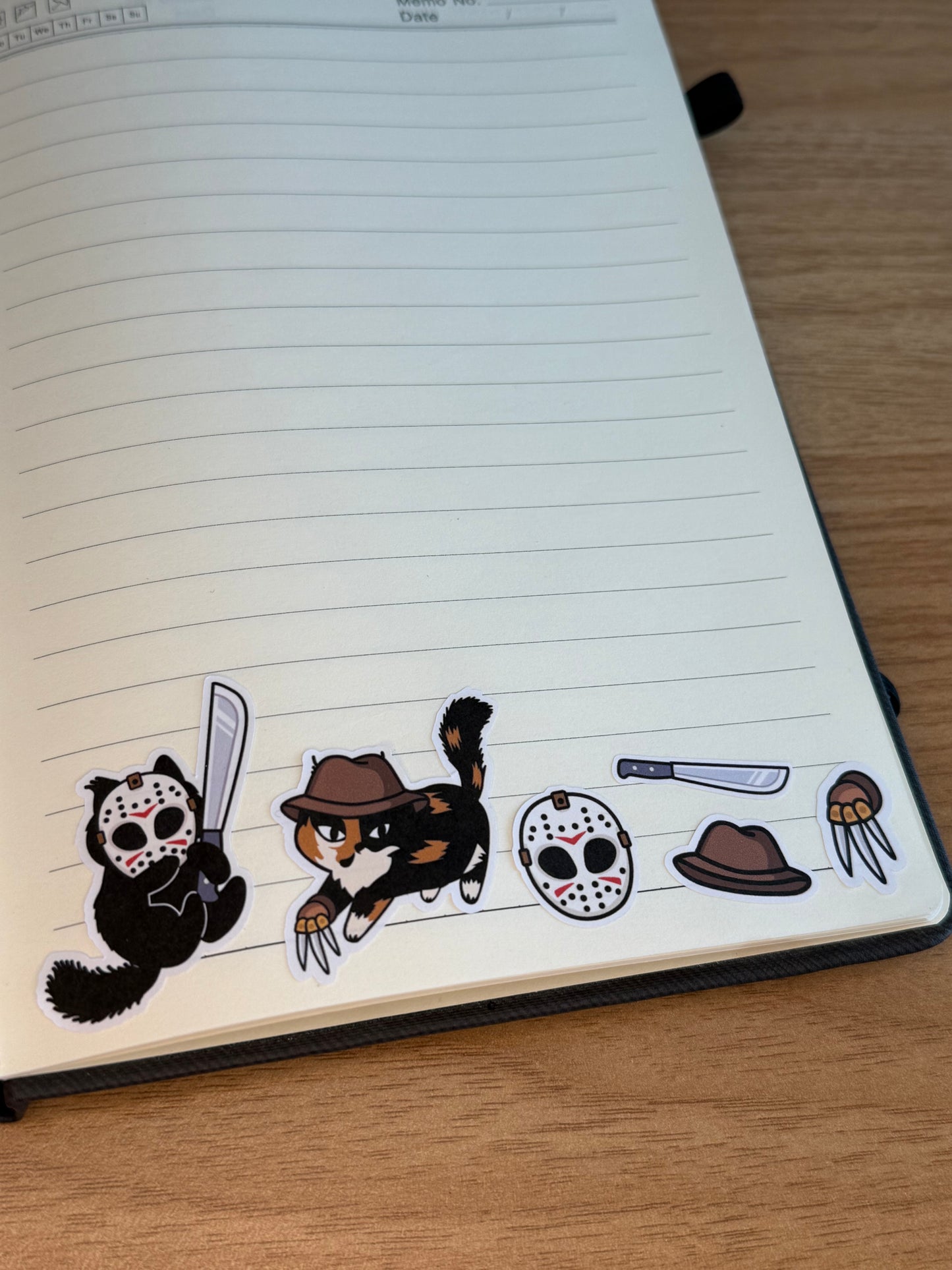 Killer Kitties Decorative Sticker Sheet | Summerween Halloween Cat Stickers for Planners, Journals | Freddy Krueger Jason Voorhees Friday the 13th
