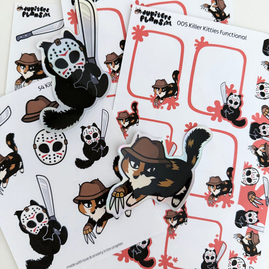 Killer Kitties Buy All Bundle - Freddy & Jason Cats – Halloween Cute Horror Movie Stickers for Spooky Season Fans