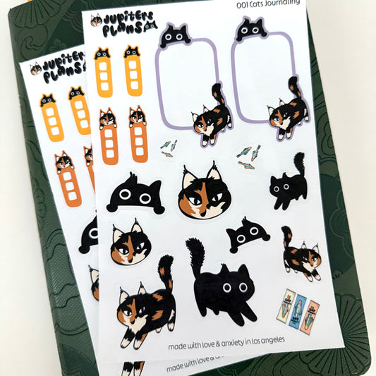 Jupiter + Midnight Cute Sassy Cats Journaling Sticker Sheet