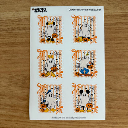 Mouse and Friends Ghost Halloween Stickers | Sensational Six | Coquette Stamps Bows