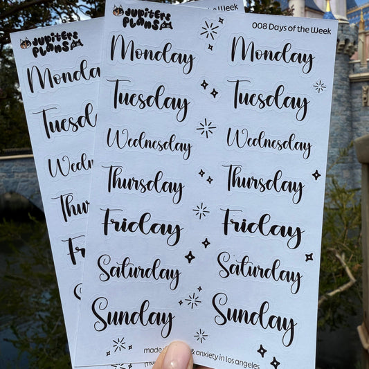 Days of the Week Sticker Sheet | Date Cover Stickers | Cute Disney Inspired Font