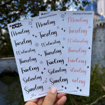 Days of the Week Sticker Sheet | Date Cover Stickers | Cute Disney Inspired Font