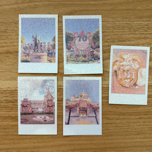 Disneyland 70th Anniversary Glittery Instant Photo Die Cut Stickers (Set of 5)