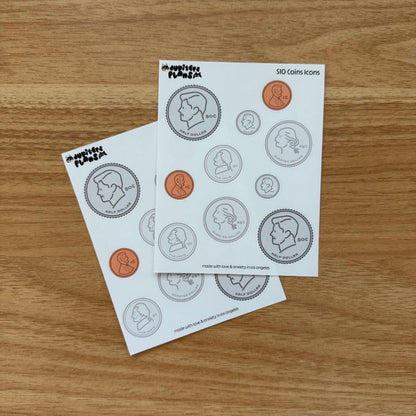 Coins Icons Decorative Sticker Sheet
